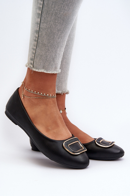 Baleriny Z Ozdobą Eko Skórzane Czarne Enicoria