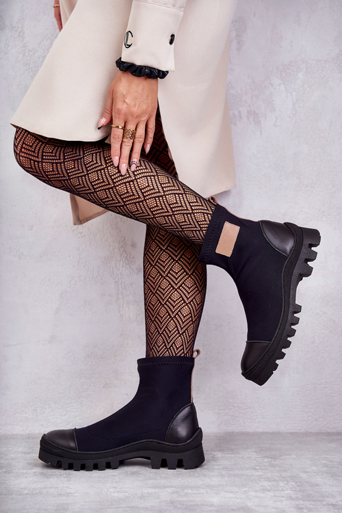 Damskie Materiałowe Botki Nicole 2703 Czarne