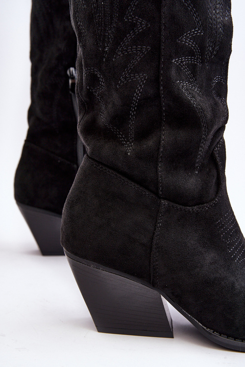 Damskie Kozaki Kowbojki Na Słupku Czarne Sloana