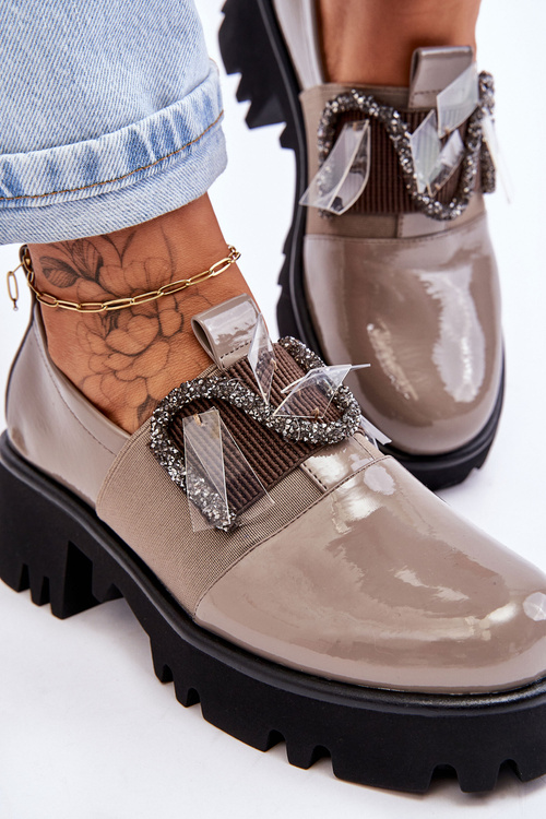 Lakierowane Półbuty Z Ozdobami Szare Keily