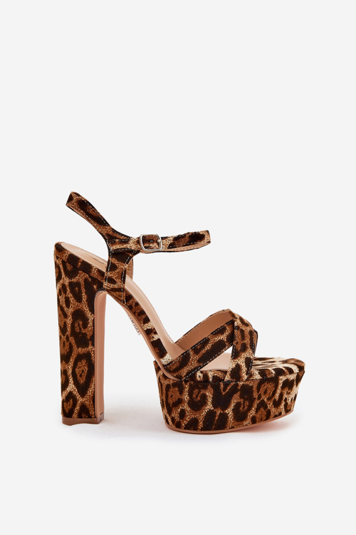 Sandały Damskie Na Wysokim Słupku I Platformie W Panterkę Brązowe Jovenes