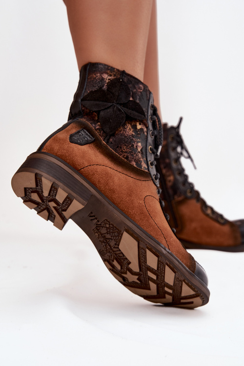 Skórzane Botki Damskie Z Naturalnej Skóry Na Płaskim Obcasie Maciejka 07004-29 Camel