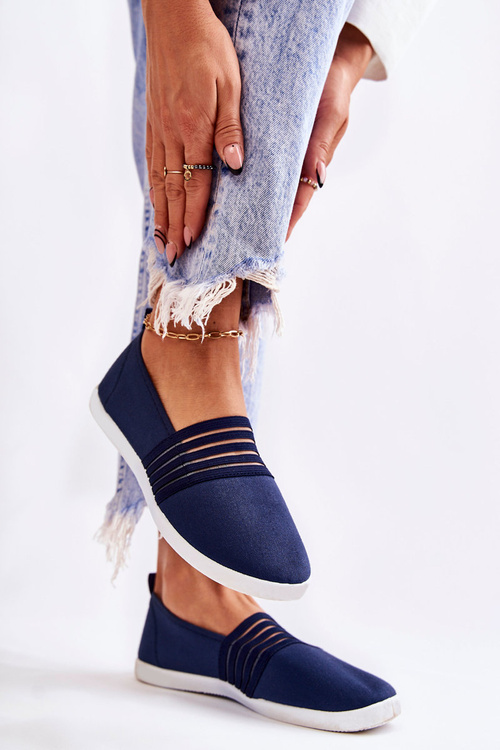 Damskie Tenisówki Materiałowe Slip-On Granatowe Lilis