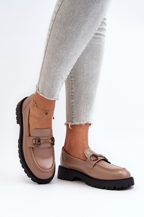 Damskie Mokasyny Eko Skórzane Beżowe Ledda