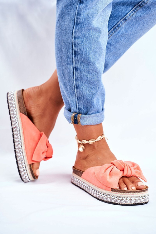 Damskie Klapki Wysokie Koralowe Mortigo