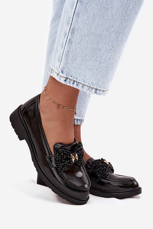 Lakierowane Mokasyny Damskie Z Kokardką S.Barski HY52-319A Czarne