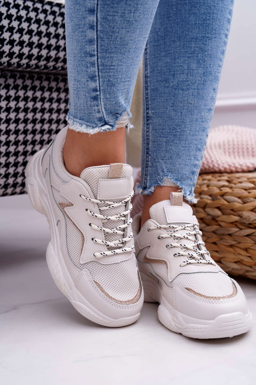 Sportowe Damskie Buty Beżowe Brokat Winchester