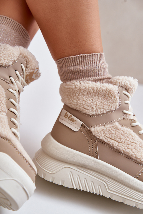 Sneakersy Damskie Na Platformie Z Futerkiem Typu Baranek Lee Cooper LCJ-24-47-3146 Beżowe