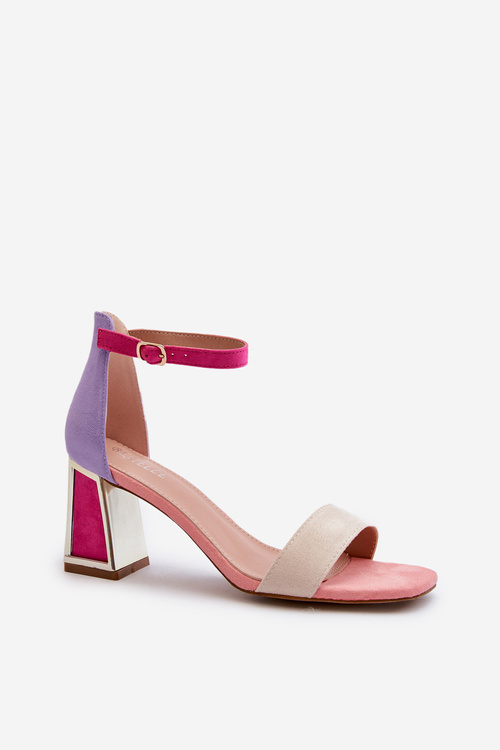 Sandały Zamszowe Na Słupku Różowe Pholia