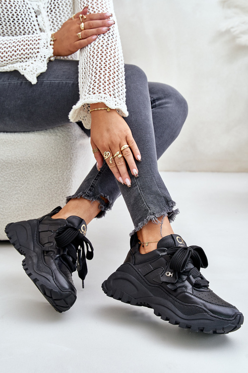 Damskie Skórzane Sneakersy Czarne CheBello 4583