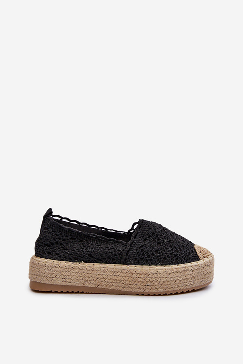 Espadryle Damskie Koronkowe Na Platformie Czarne Elarose