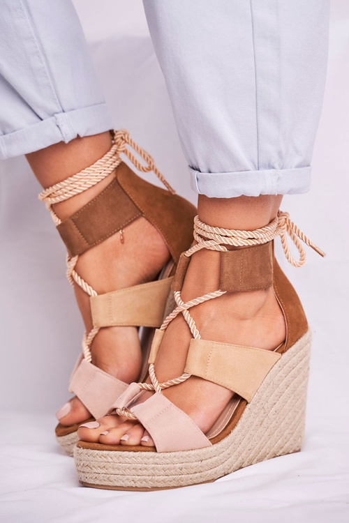 Sandałki Damskie Na Koturnie espadrylu Beżowe Beautiful One