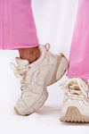 Skórzane Sneakersy Damskie GOE RR2N4037 Beżowe