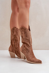 Ażurowe Botki Kowbojki Na Słupku Brązowe Salive