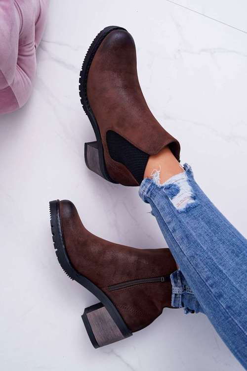 Botki Damskie Na Obcasie Sergio Leone Brązowe BT702