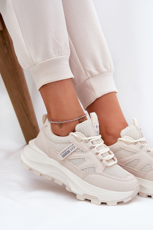 Buty Sportowe Sneakersy Damskie Na Grubej Podeszwie Beżowe Prononice