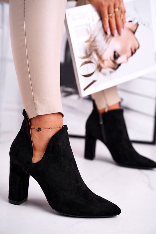 Damskie Botki Na Słupku Wycięte Czarne Voom