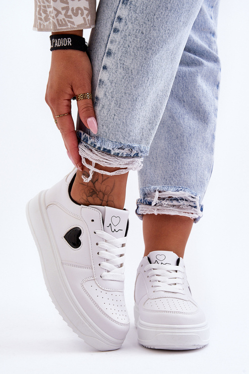 Klasyczne Buty Sportowe Z Serduszkiem Biało-Czarne Amore