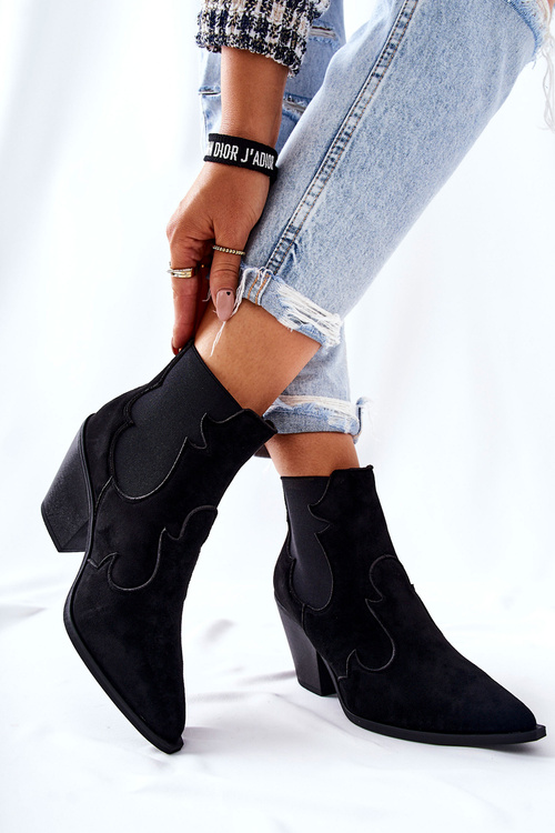 Zamszowe Botki Kowbojki Czarne Maurelle