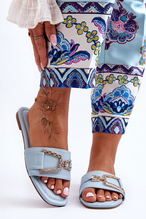 Damskie Klasyczne Klapki Z Ozdobą Niebieskie Impressive