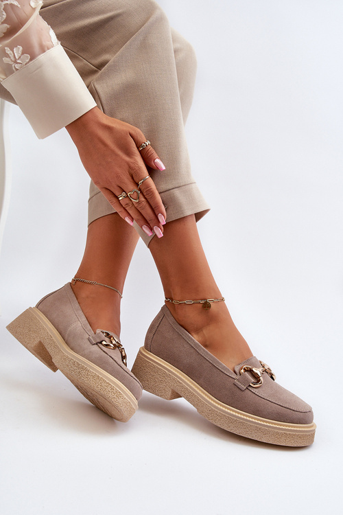 Zazoo 3429 Zamszowe Mokasyny Damskie Z Ozdobą Cappuccino