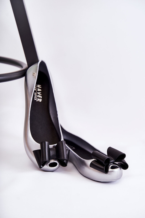 Damskie Gumowe Baleriny Z Kokardą Srebrne Florret