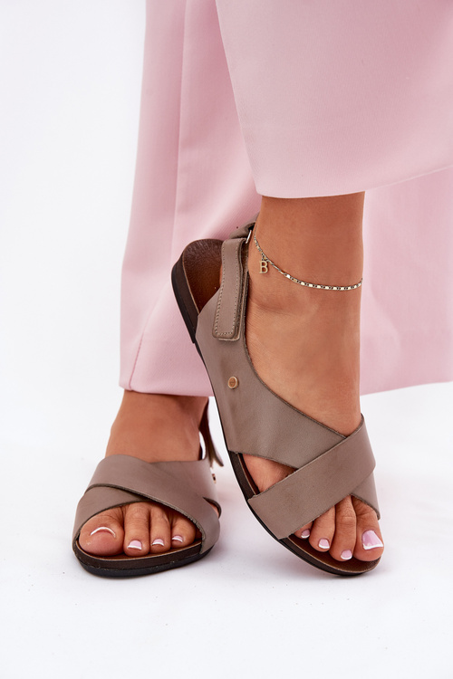 Skórzane Sandały Na Rzep Zazoo 40141 Ciemnobeżowe