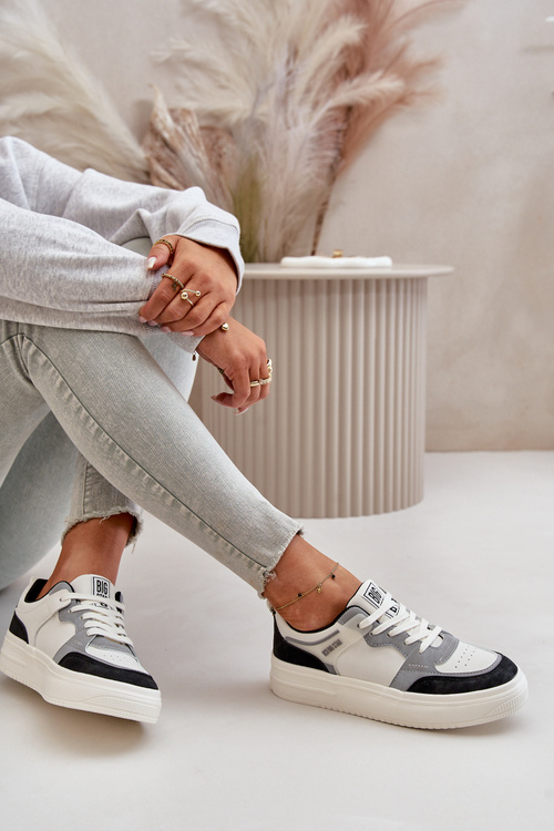 Damskie Niskie Sneakersy Z Eko Skóry Big Star OO274028 Biało-Szare
