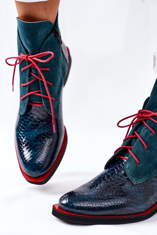 Skórzane Botki Z Krokodylim Wzorem Zielone Cheyenne