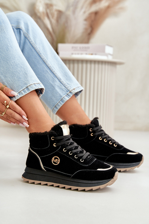 Botki Buty Sportowe Damskie Ocieplane Na Platformie Czarne Ariatte