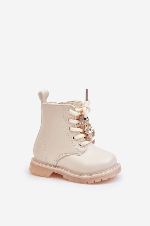 Ocieplane Botki Dziecięce Z Misiem Na Zamek Beżowe Enchanta