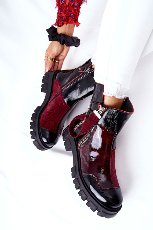 Skórzane Botki Sztyblety Maciejka Czarno-Bordowe 05137-33