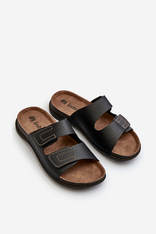 Wygodne Klapki Męskie Z Paskami Na Rzepy Inblu GV00002I Czarne