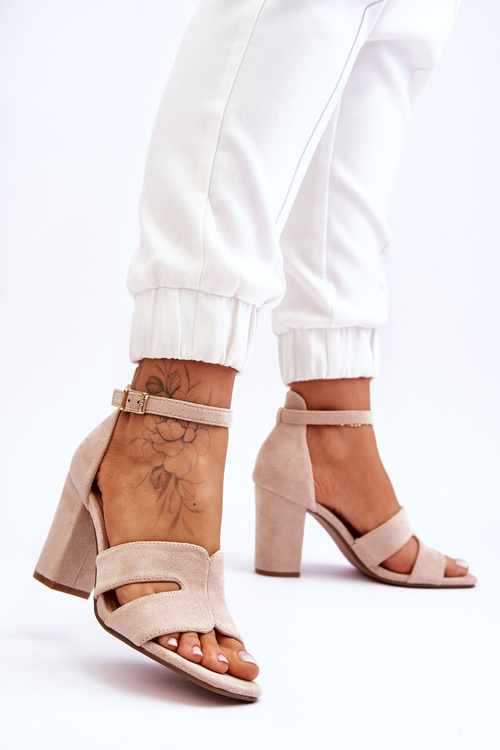 Modne Zamszowe Sandałki Na Obcasie Beżowe Aubrey