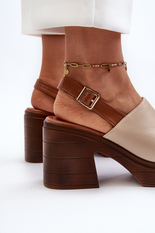 Sandały Damskie Z Eko Skóry Na Masywnym Obcasie I Platformie Beżowe Meeyah