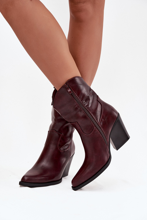 Botki Kowbojki Damskie Eko Skórzane Na Słupku Bordowe Morelia