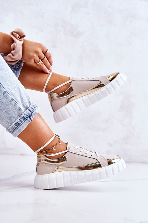 Damskie Półbuty Na Platformie Beżowo-Złote Noriso