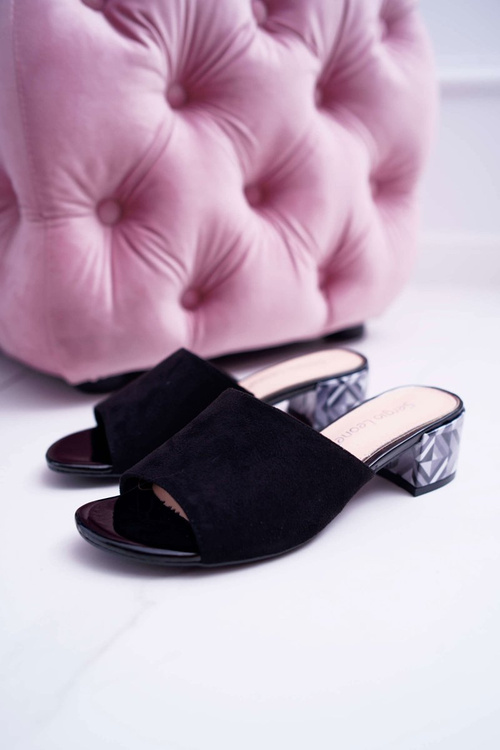 Klapki Damskie Eleganckie Na Klocku Zamszowe Czarne Valencia