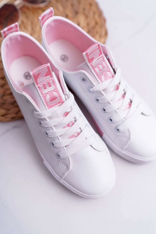 Trampki Damskie Białe Różowy Pasek Nigrid