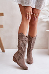 Zazoo 3396 Zamszowe Ażurowe Kozaki Do Połowy Łydki Ciemnobeżowe