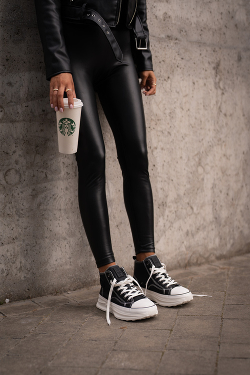 Trampki Damskie Na Platformie Eko Skórzane Big Star OO274063 Czarne