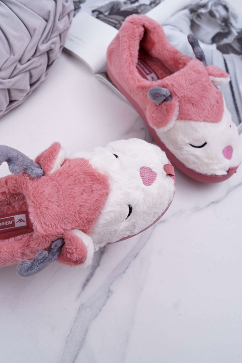 Papcie Damskie Z Futerkiem Renifery Ciemny Róż Reindeer