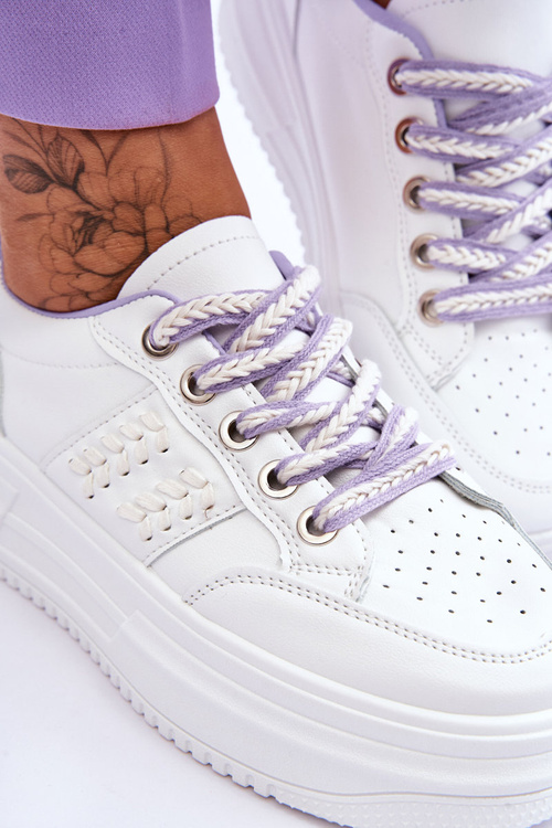 Modne Damskie Sneakersy Na Platformie Biało-Fioletowe Claribel