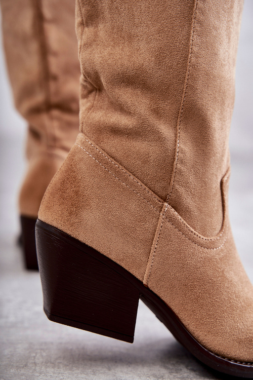 Zamszowe Kozaki Kowbojki Beżowe Casey