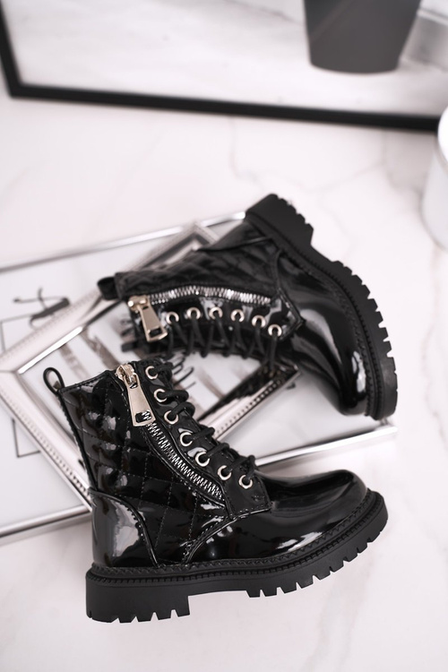 Dziecięce Botki Ocieplone Futerkiem Lakierowane Czarne Say You