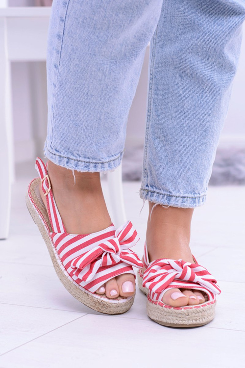 Czerwone Damskie Sandały Espadryle Kokardy Buni