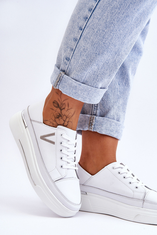 Damskie Skórzane Sportowe Buty Na Platformie Białe Saul