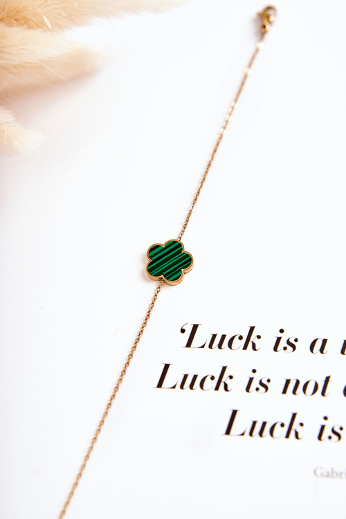 Damska Modna Bransoletka Z Zielono-Czarnym Kwiatem Złota