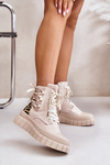 Botki Damskie Na Platformie Z Ozdobnym Sznurowaniem Panterka Jasnobeżowe Edidda