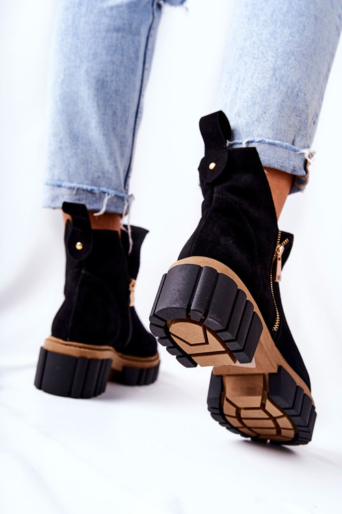 Botki Ocieplane Z Wycięciem Na Suwak Czarne Cadence